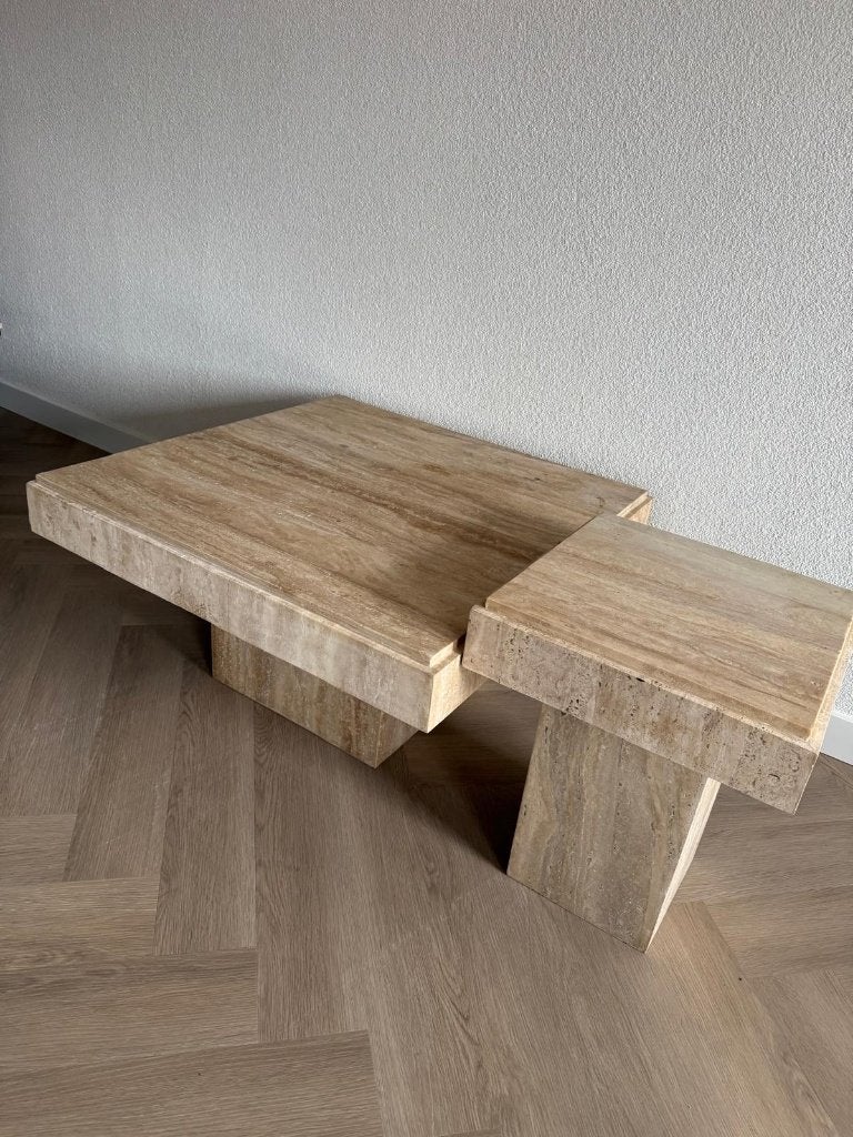 Travertin salontafel set | Salontafel + bijzettafel | Outlet, Ophalen, Overige materialen, 3194DD, 50 tot 100 cm