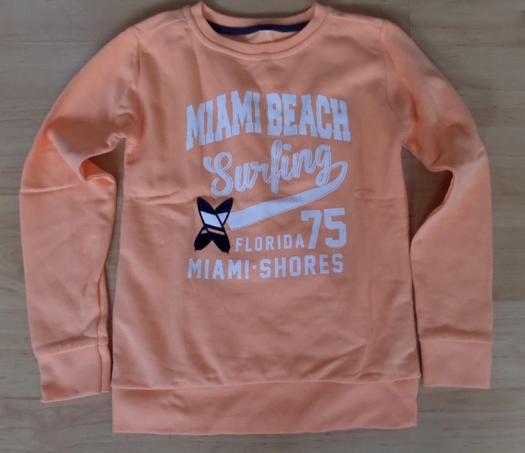 NIEUW: Sportieve pastel-oranje sweater maat 122/128, Kinderen en Baby's, Kinderkleding | Maat 122, Ophalen of Verzenden, Nieuw