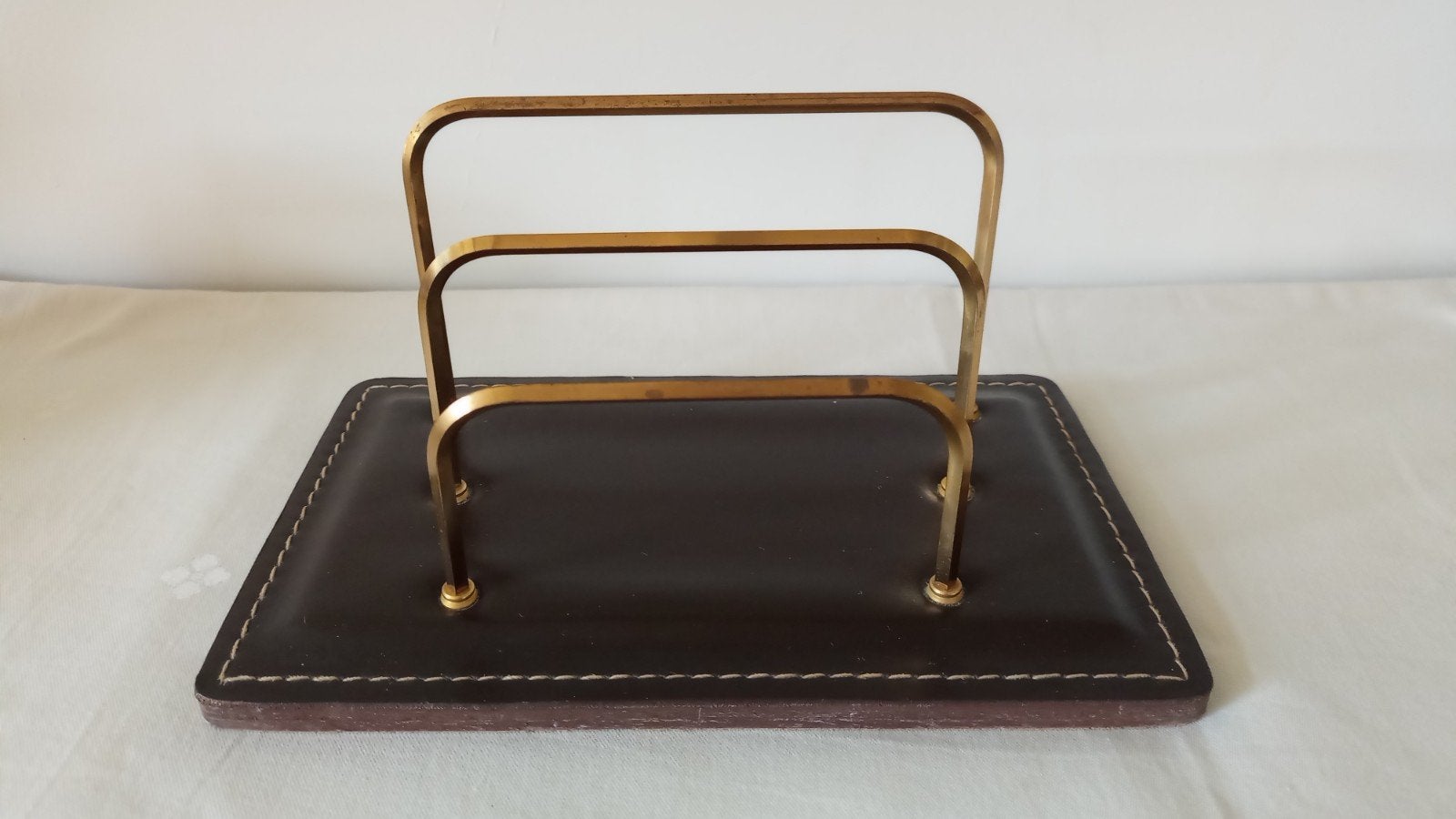 Vintage leren brieven/bureaustandaard, Antiek en Kunst, Ophalen of Verzenden