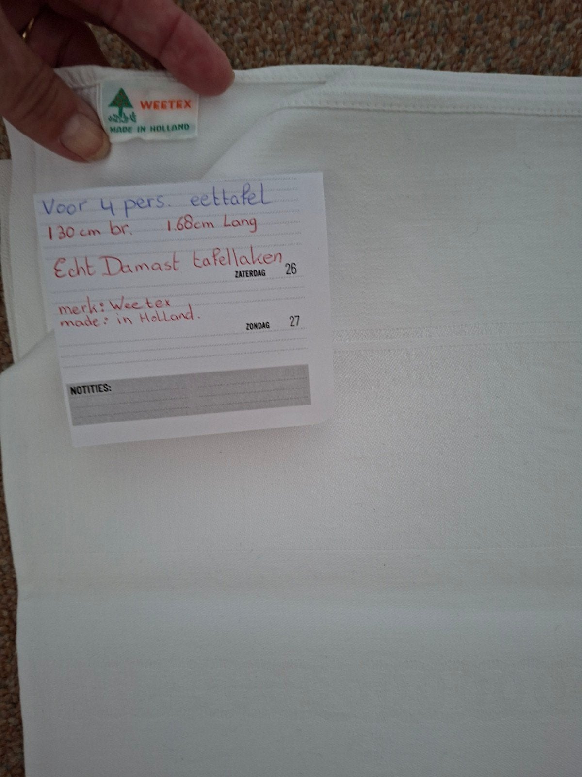 Damast tafellaken wit 130 bij 168 cm ,als nieuw., Huis en Inrichting, 130 cm, 168 cm, Ophalen of Verzenden, Zo goed als nieuw