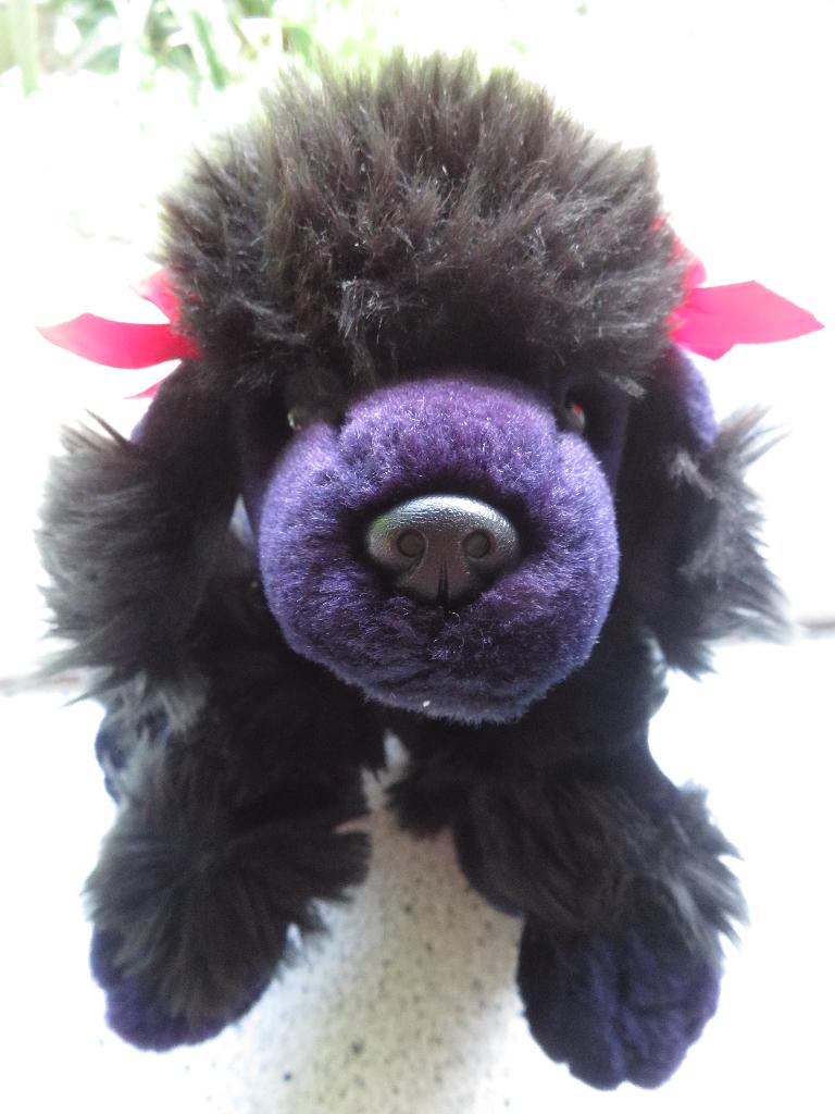 Zwart velours poedel hond merk FAO SCHWARZ strikjes bij oren, Wasbaar, Zwart, Zo goed als nieuw, Middelgroot (20 tot 80 cm)