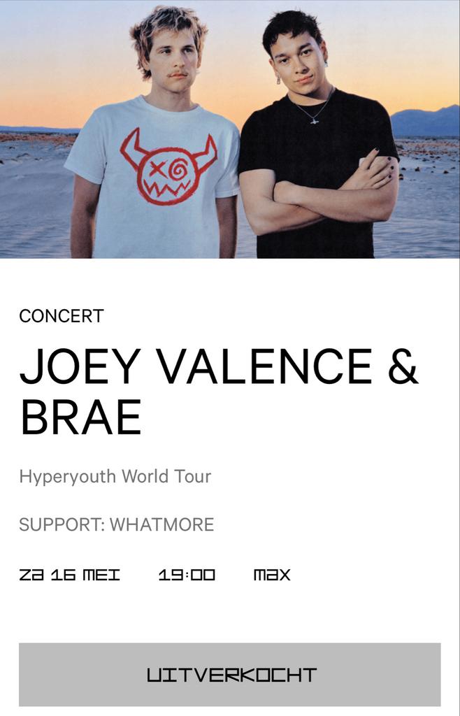 2 tickets voor Joey Valance & Brea 16 mei, Tickets en Kaartjes, Concerten | Overige, Twee personen, Mei