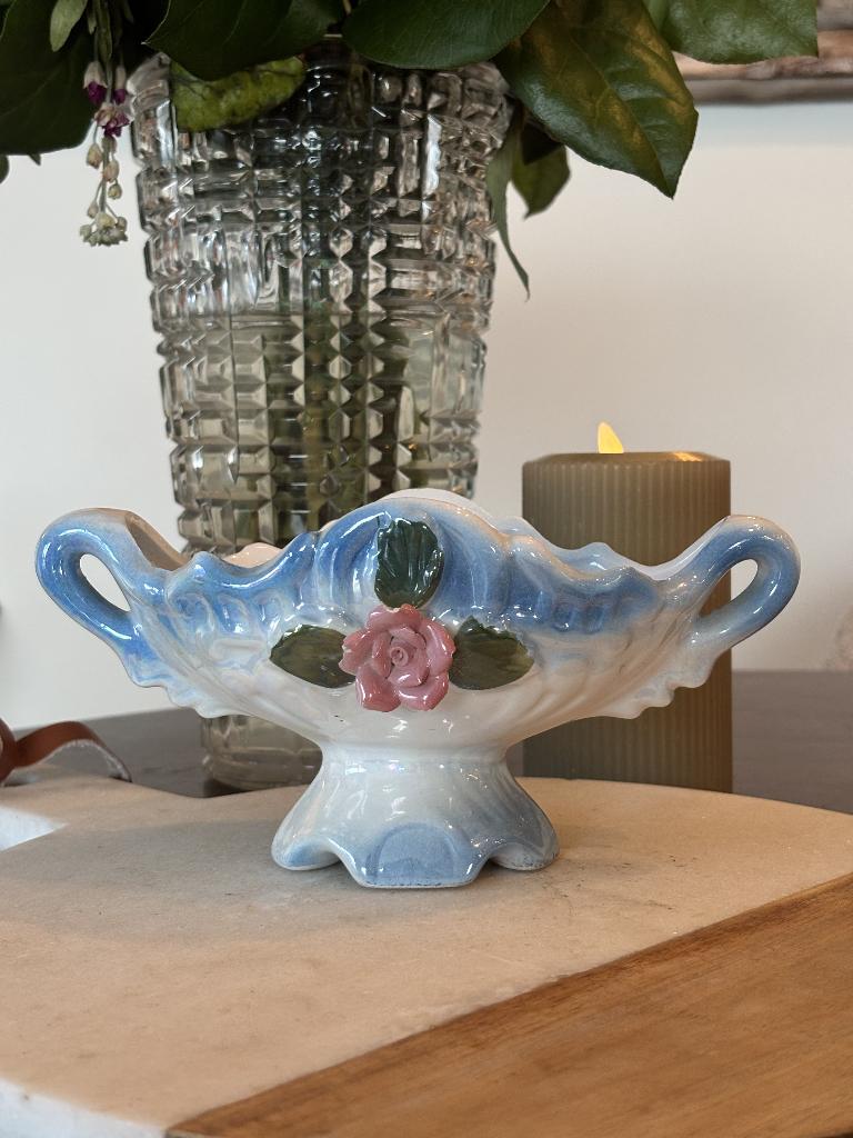 Vintage Porseleinen Schaaltje Blauw Roos, Ophalen of Verzenden