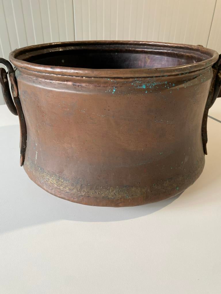 Grote Antieke Koperen Ketel - Ø 38 cm, H 25 cm, 25 tot 40 cm, Gebruikt, Rond, Ophalen of Verzenden