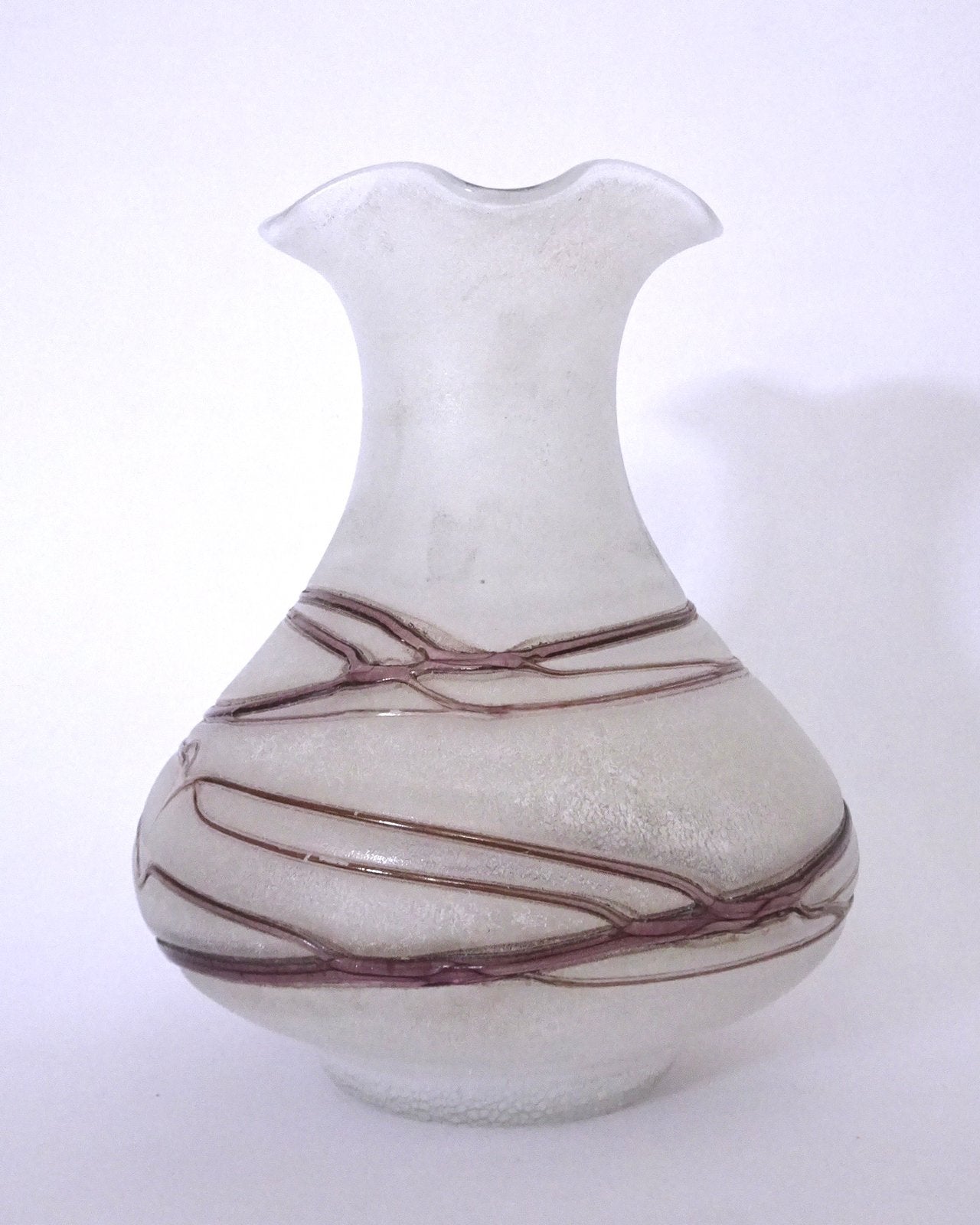 Vintage 60s 70s Murano glas vaas paars swirl mat wit vaasje, Antiek en Kunst, Ophalen