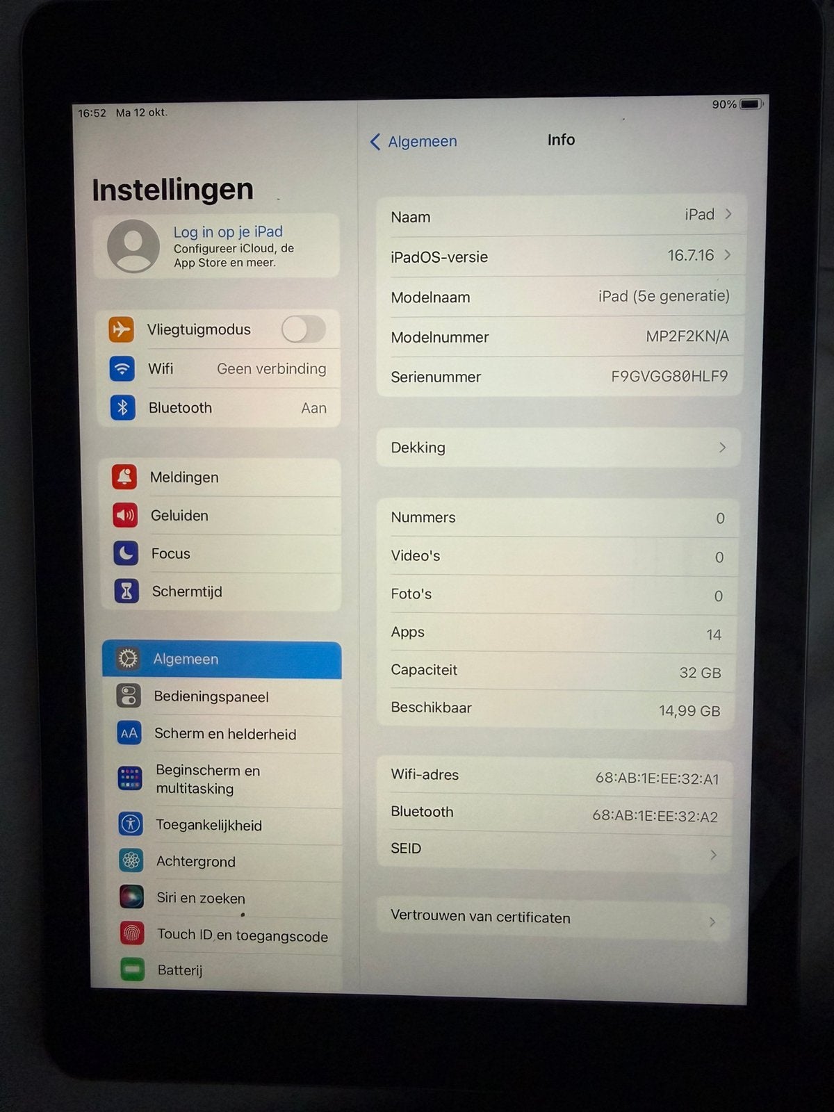 Ipad 5e generatie, Computers en Software, 10 inch, 32 GB, Apple iPad, Ophalen of Verzenden