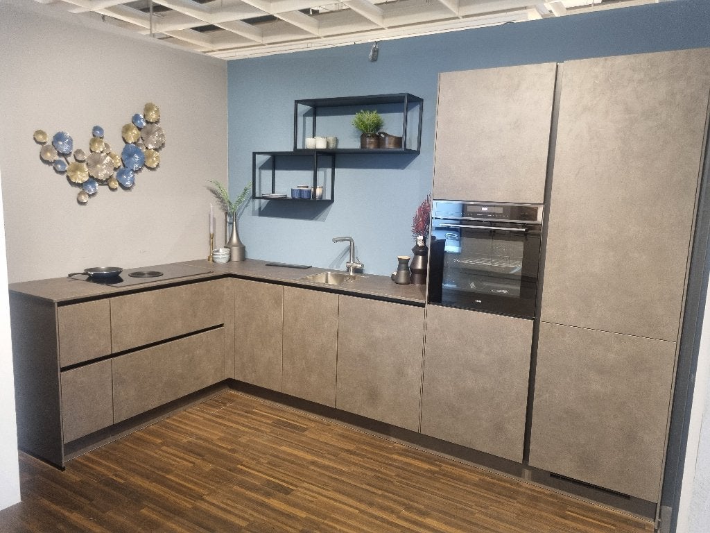 Showroomkeuken Beton Terragrijs, Ophalen, Hoekkeuken, Nieuw, Grijs
