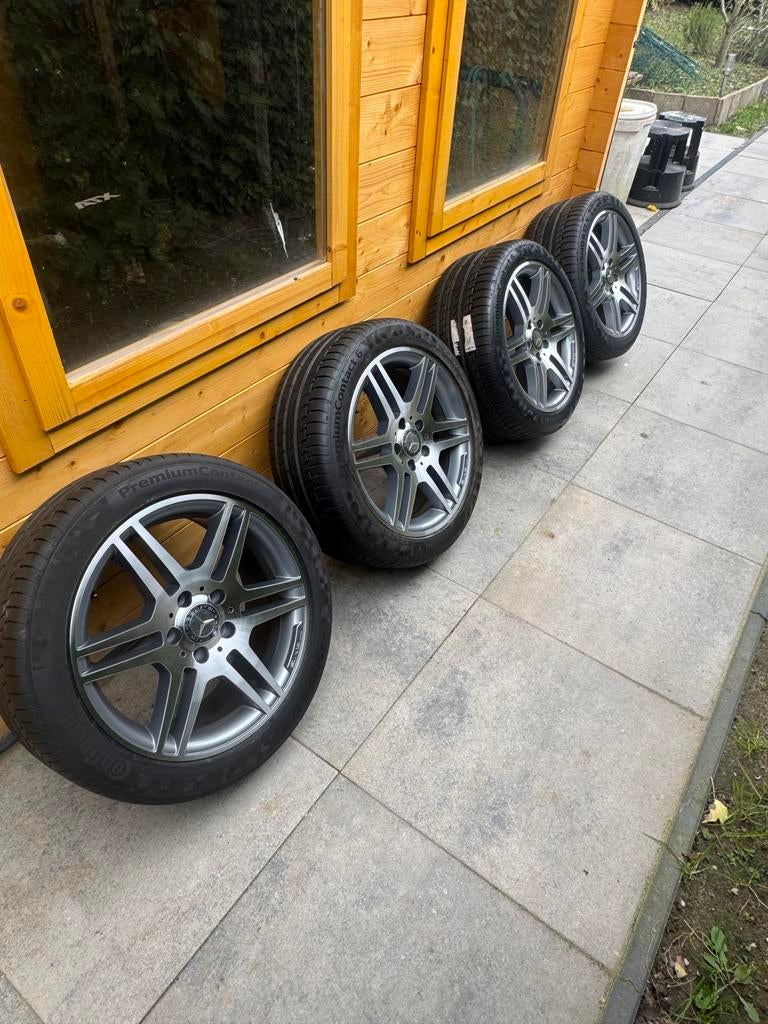 Originele Mercedes AMG velgen 17” Diamond Cut + 4x ZGAN Cont, Ophalen, Velg(en), 17 inch, Zomerbanden