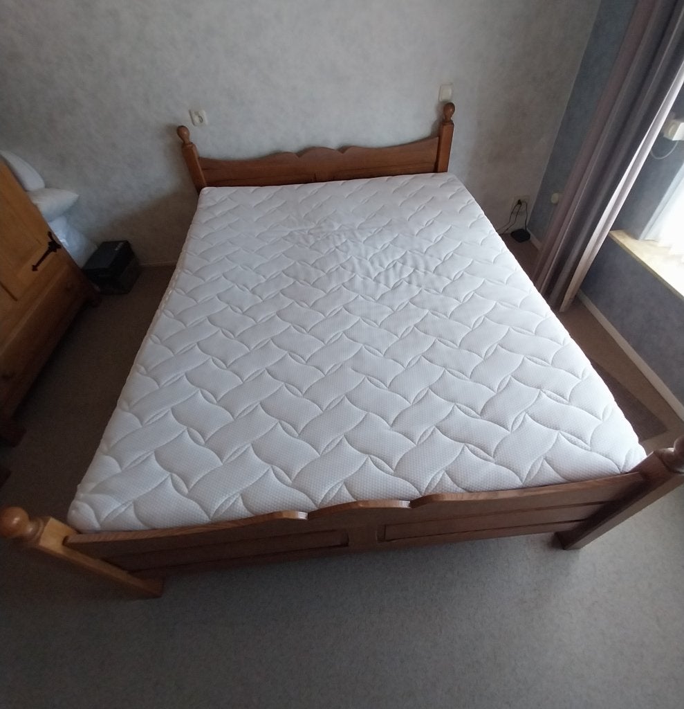Massief eikenhout 2-persoonsbed, Ophalen, Gebruikt, Bruin, Tweepersoons