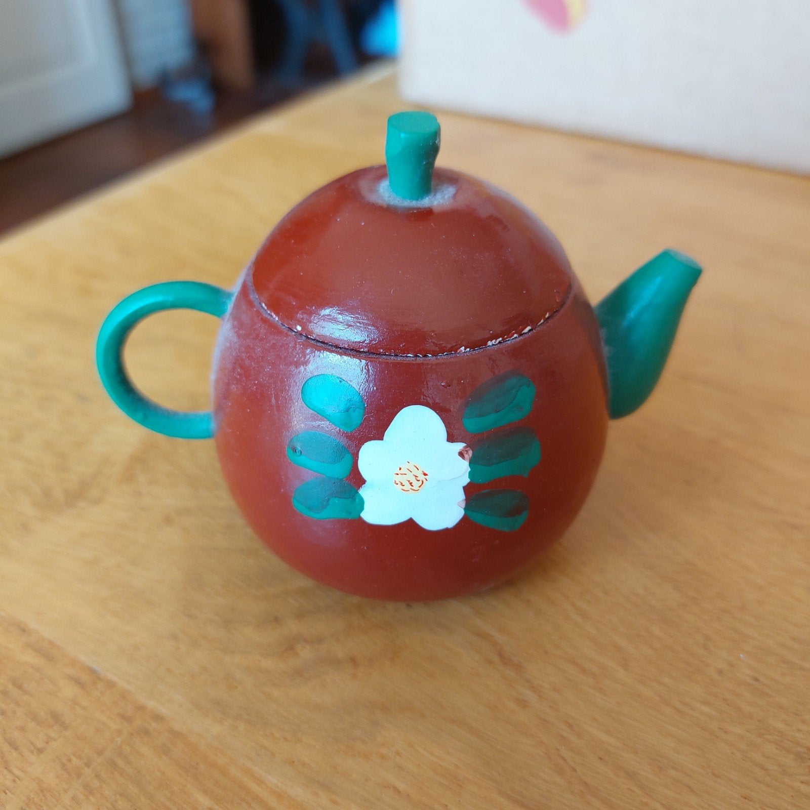 Vintage Houten theeserviesje met bloemmotief, Ophalen of Verzenden