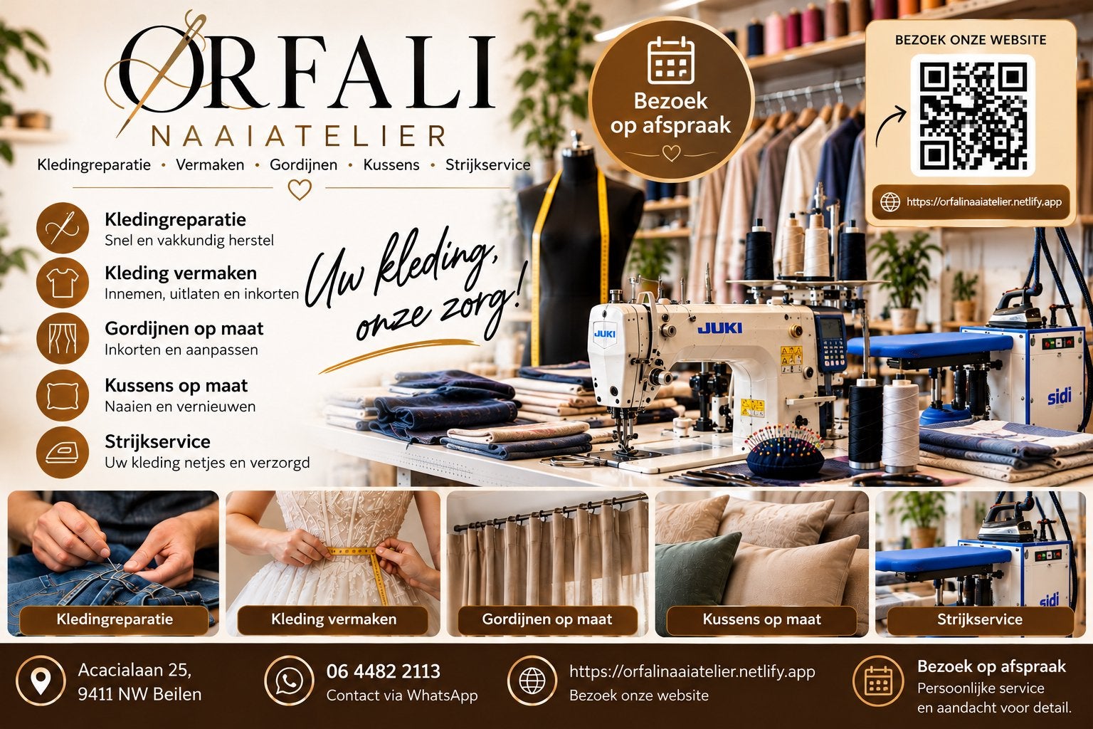 Kledingreparatie, gordijnen op maat | Orfali Naaiatelier, Ophalen of Verzenden