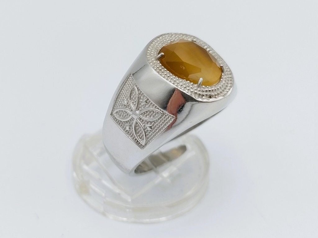 Zilveren unisex ring met gele steen, 22 mm., Gebruikt, Verzenden, Heer, Zilverwebsite.nl