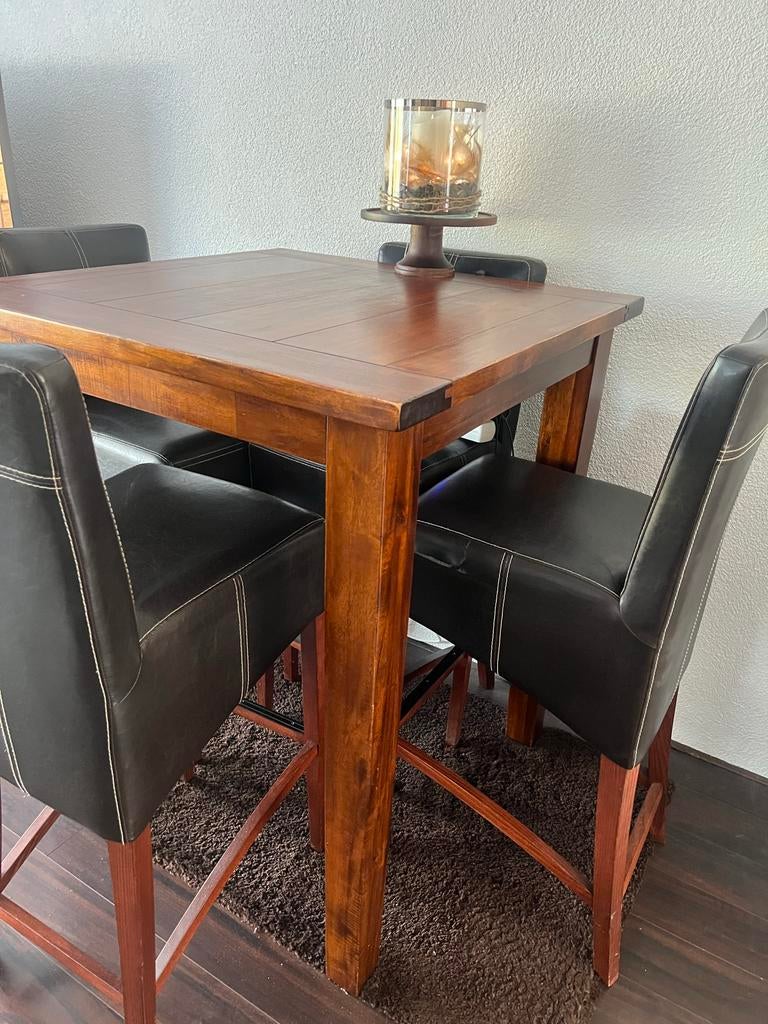 Bartafel met 3 stoelen, Huis en Inrichting, Tafels | Eettafels, Gebruikt, 100 tot 150 cm, Vierkant, Vier personen