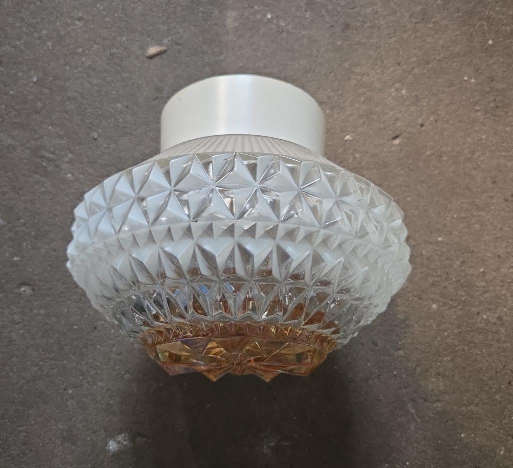 Vintage Mid Century glazen plafonnière, Ophalen of Verzenden, X, Retro, Glas