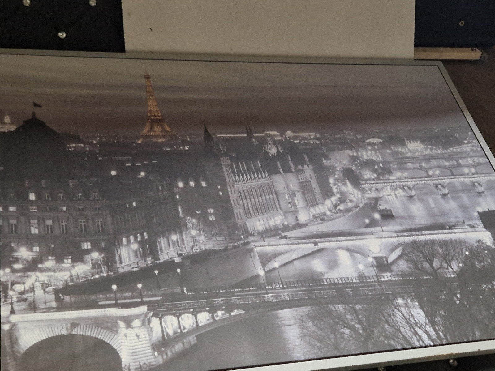 Muurdecoratie Parijs Eiffeltoren Zwart-wit, Gebruikt, Schilderij, Ophalen of Verzenden, Ingelijst