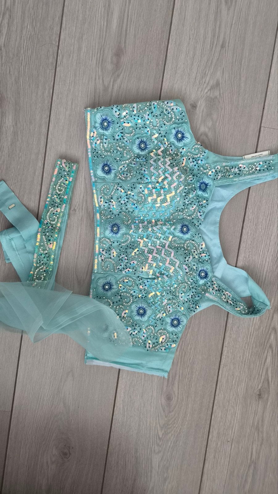 Prachtige turquoise Indiase Pakistaanse readymade saree sari, Ophalen of Verzenden, Nieuw, Maat 36 (S), Blauw