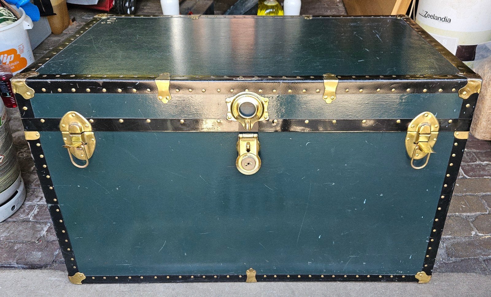 Grote vintage reiskist / scheepskist met sleutel, Antiek en Kunst, Ophalen