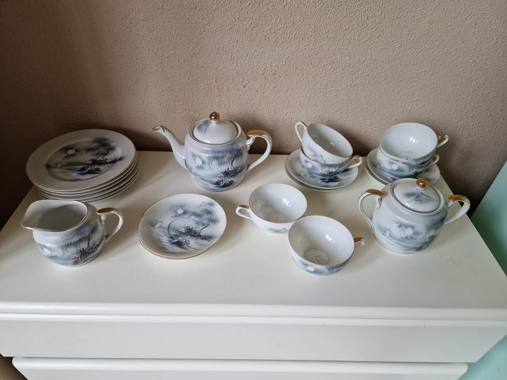 Vintage Japans theeservies met Geisha lithofanie, Ophalen