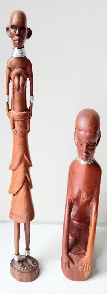 2 Mahonie houten gesneden beelden, Antiek en Kunst, Antiek | Religie, Ophalen of Verzenden