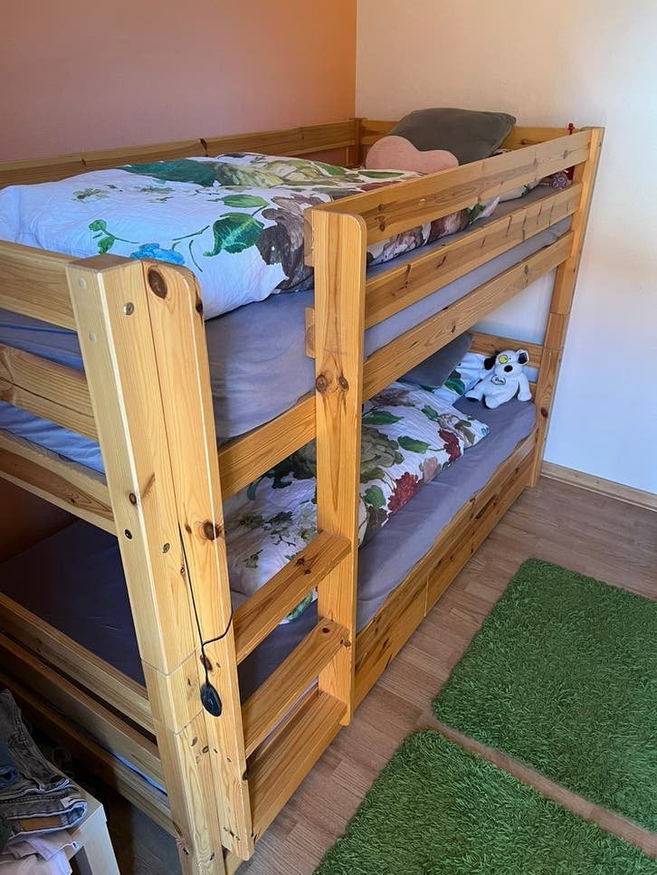 Stapelbed hout matras 200*90 transformeert in 2 bedden, 90 cm, 160 tot 180 cm, Tweepersoons, Ophalen of Verzenden