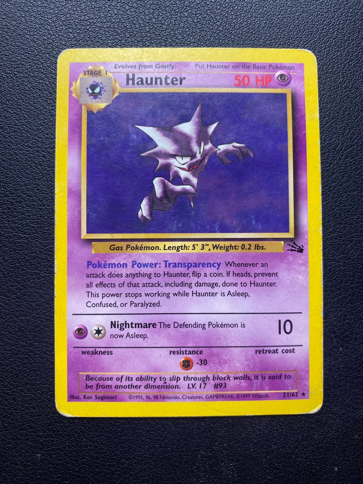 Haunter - Fossil - 21/62 - Pokemon kaart, Ophalen of Verzenden, Zo goed als nieuw