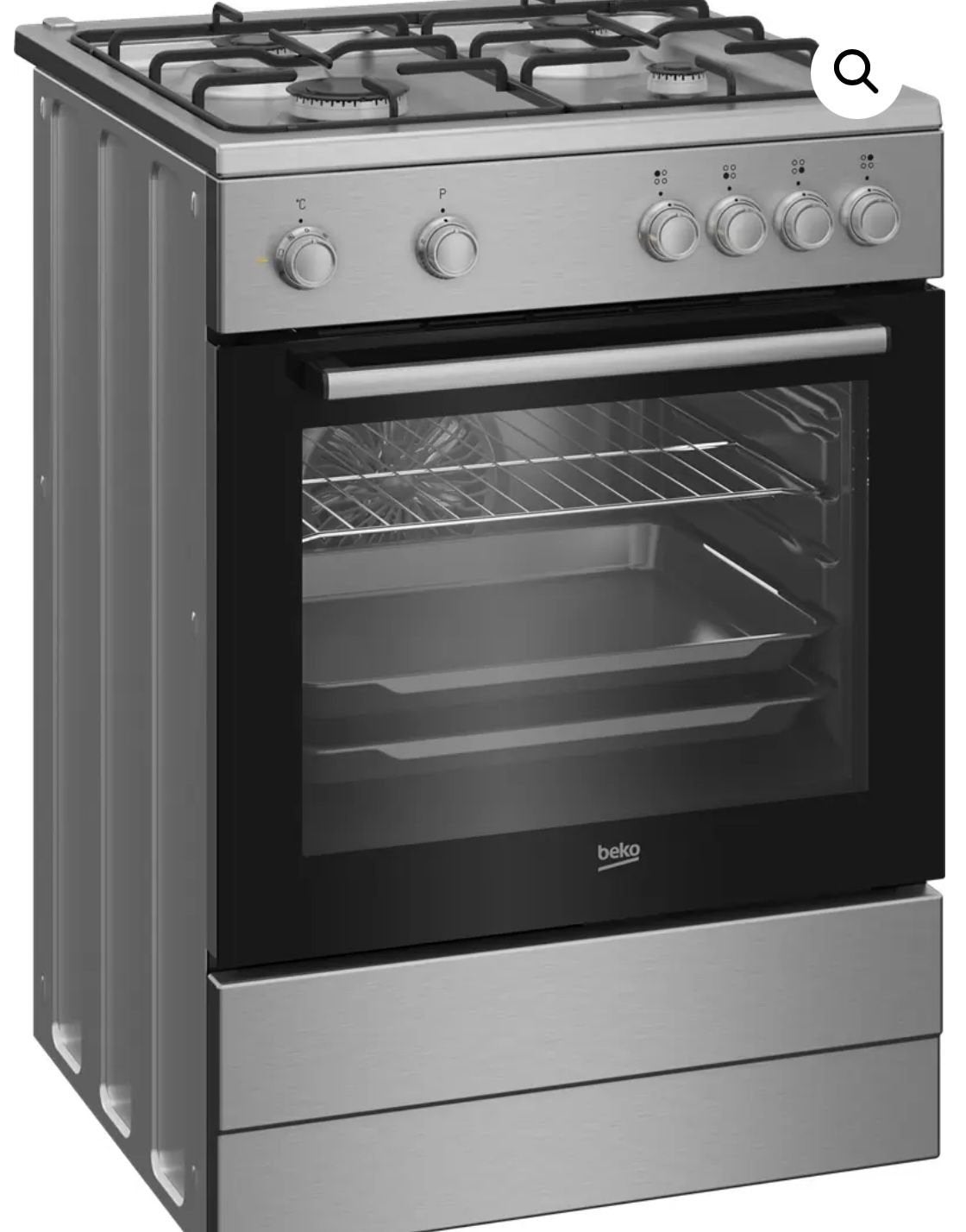 Beko Vrijstaand Gasfornuis met Oven - Zilver, Ophalen, Nieuw, 4 kookzones, Gas