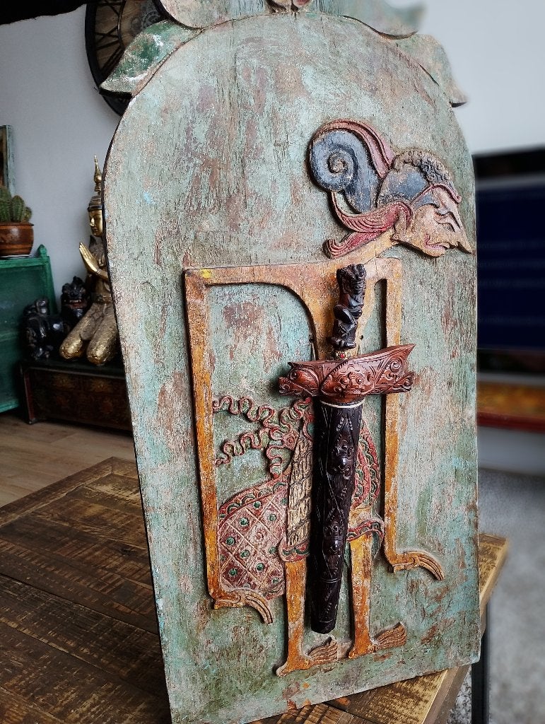 Antieke Indonesië Java Bali blawong Kris Keris wandpaneel, Ophalen of Verzenden