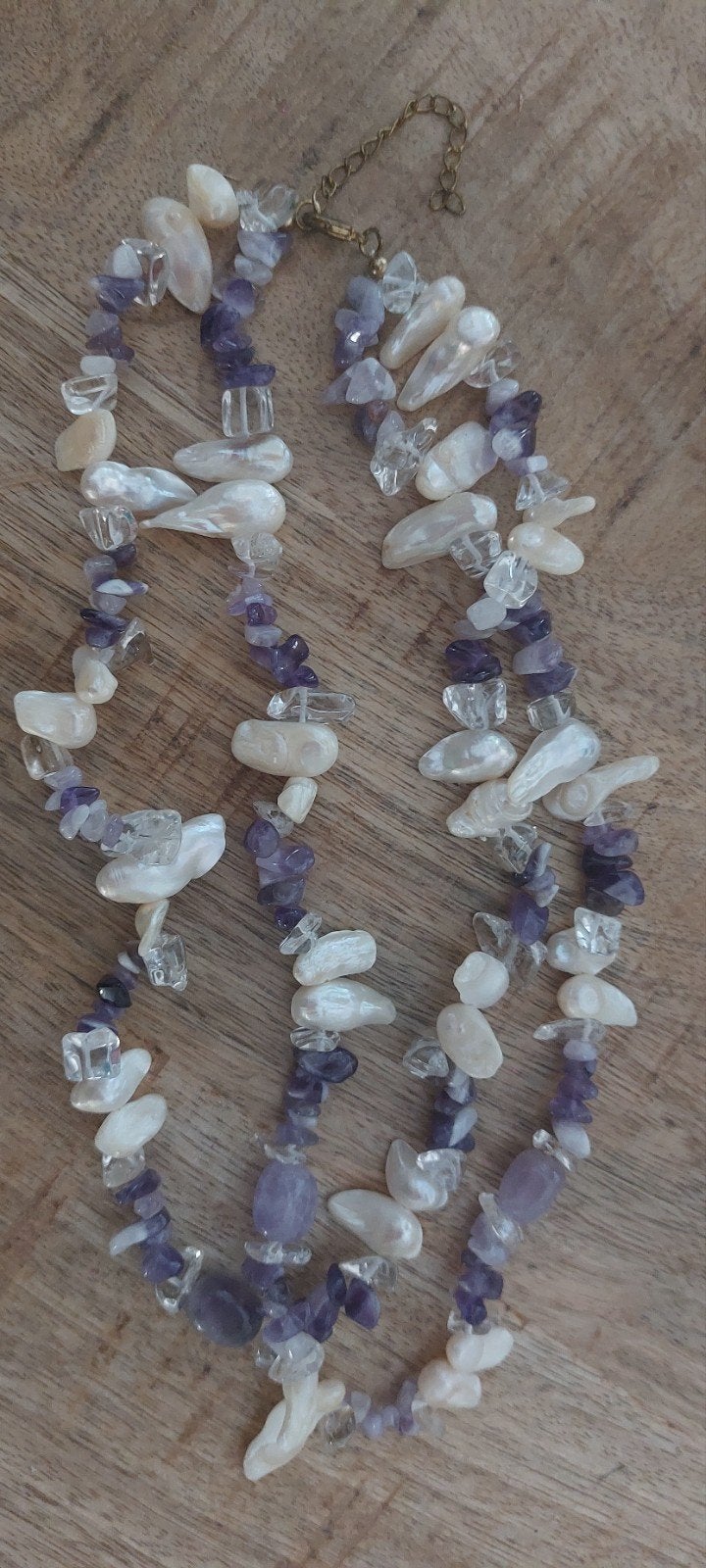 Amethist Bergkristal Ketting met Zoetwaterparels, Sieraden, Tassen en Uiterlijk, Kettingen, Gebruikt, Steen of Mineraal, Paars