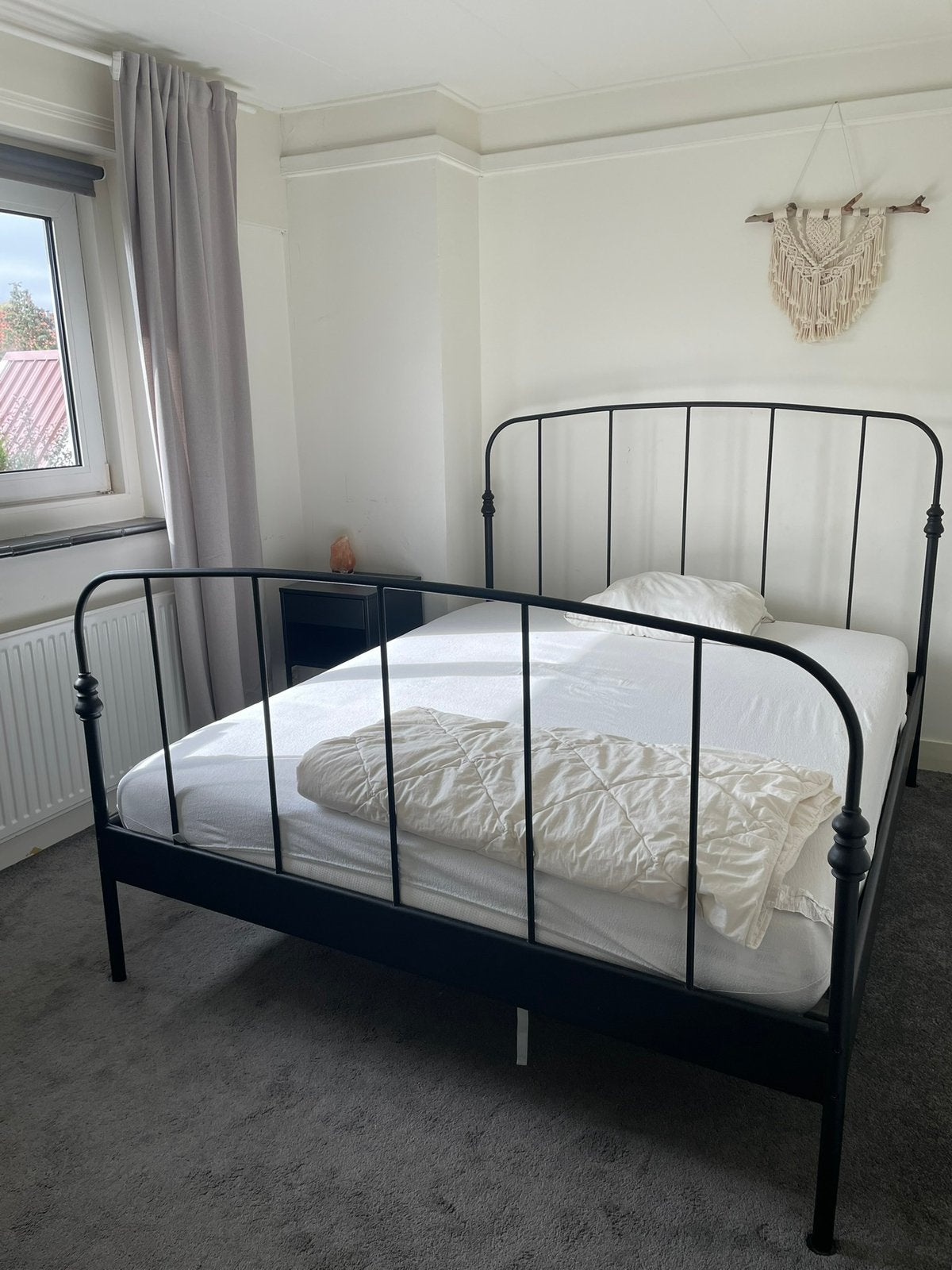 Zwart Stalen Tweepersoonsbed 160x200 cm + Swiss Sense Matras, Ophalen, Gebruikt, Zwart, Tweepersoons