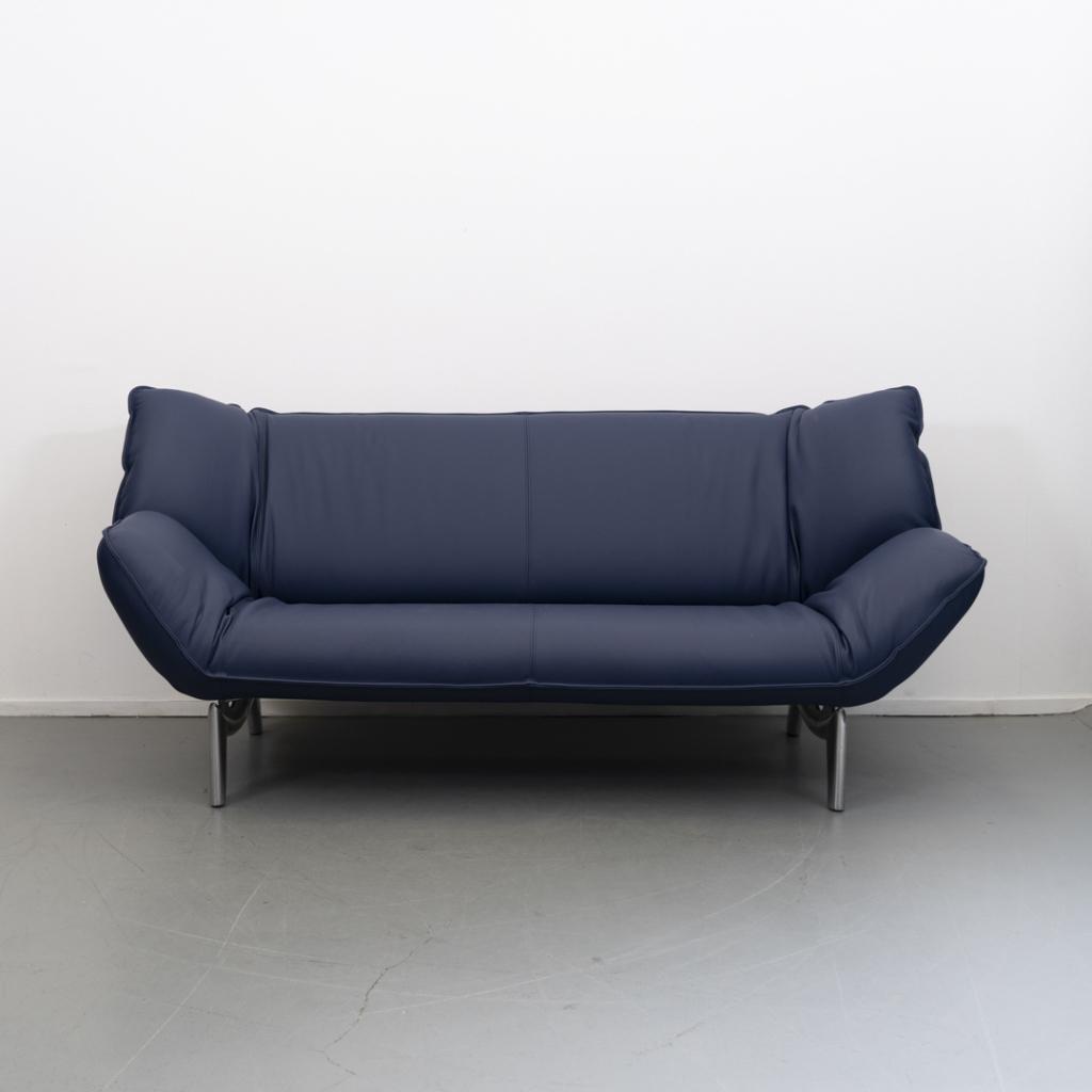 1x Leolux Tango 3-zits/223cm Bank Kobaltblauw Leer - Metaal