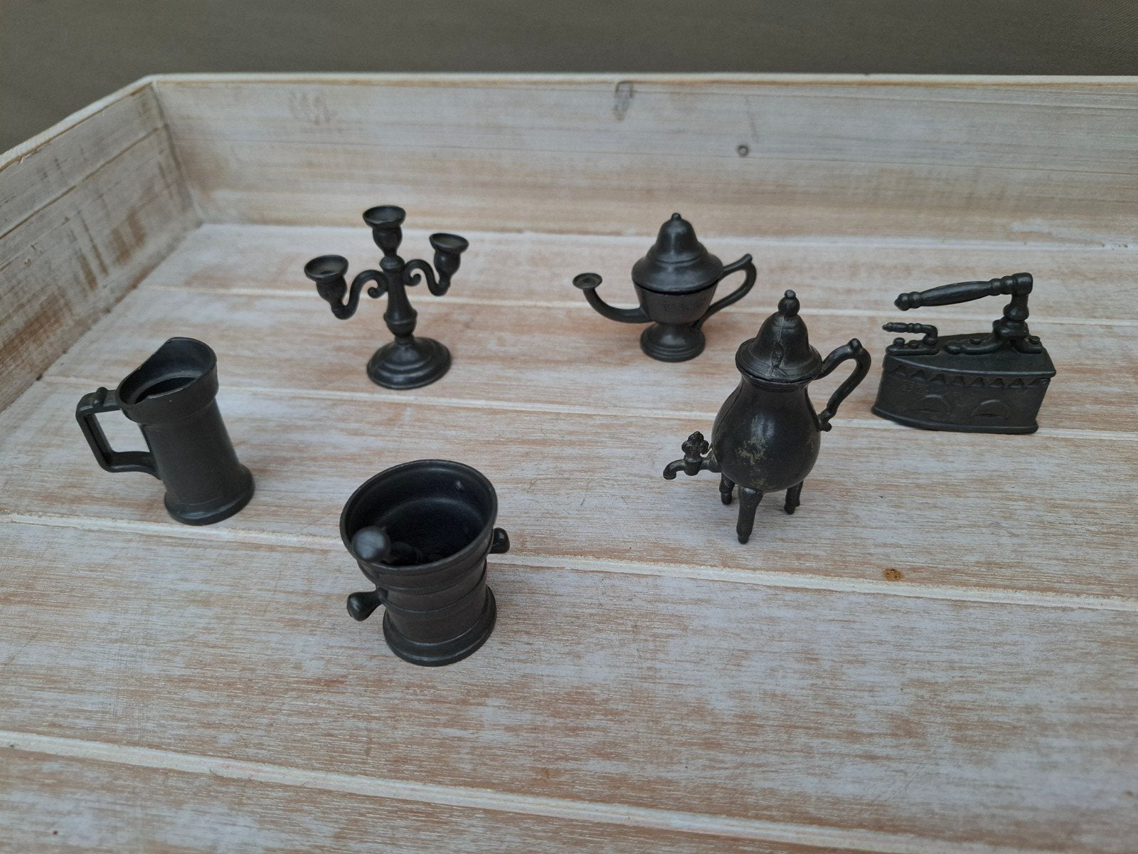 Miniatuur tinnen decoratieset - 6 stuks, Ophalen of Verzenden