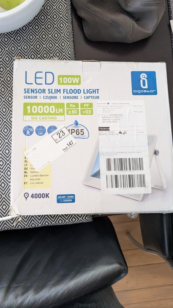 Aigostar LED Sensor Slim Flood Light 100W - Nieuw, Ophalen of Verzenden, Nieuw, 50 tot 200 watt, Lamp met armatuur