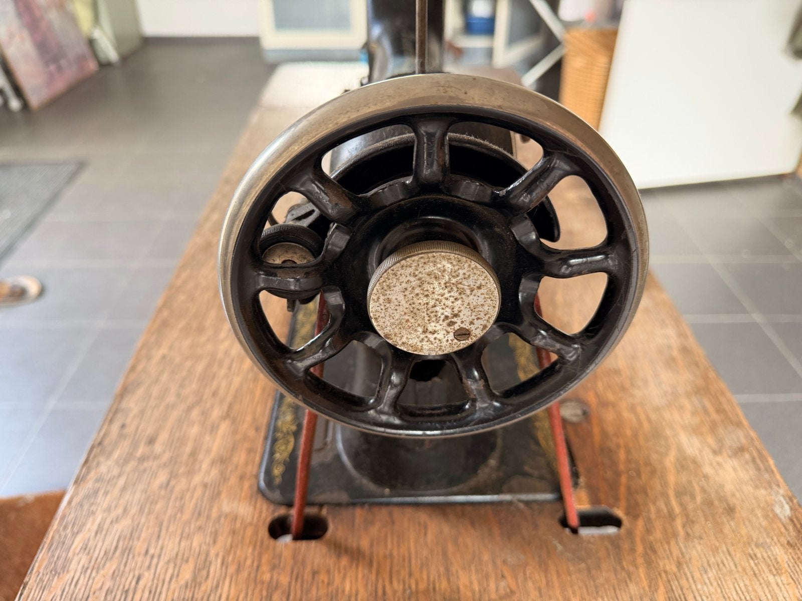 Antieke Singer Naaimachine met Houten Tafel, Ophalen