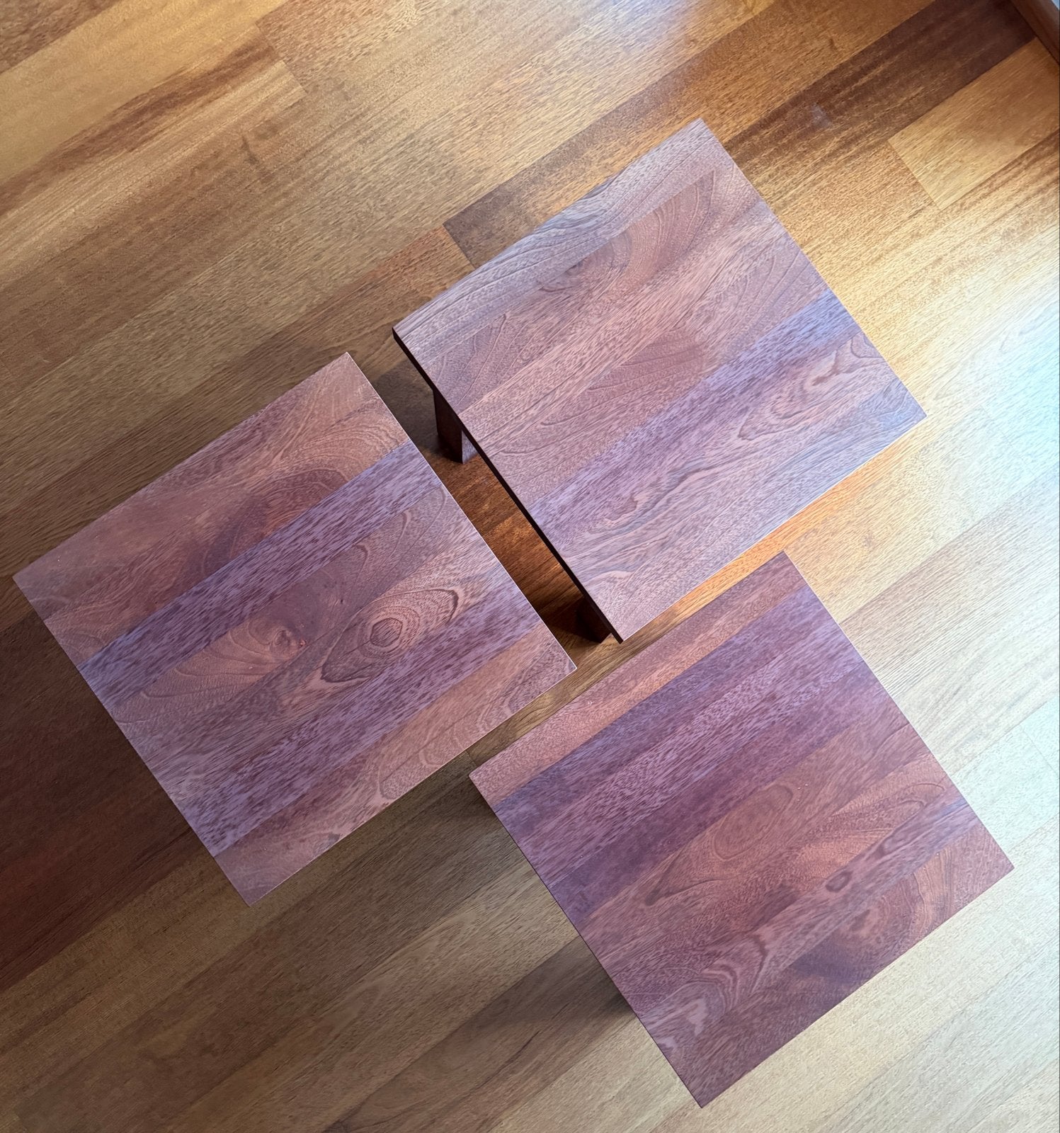 Set van 3 hardhouten bijzettafels (Jatoba) - mat gebeitst, Ophalen, 50 tot 100 cm, Vierkant, 50 tot 100 cm
