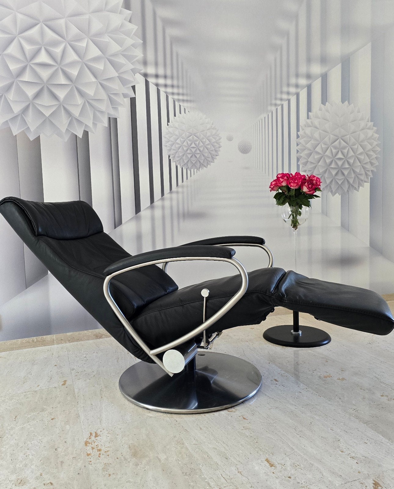 Luxe Himolla Design Relaxfauteuil - Zwart Leer, Huis en Inrichting, Fauteuils, Ophalen, 75 tot 100 cm, Zo goed als nieuw, 75 tot 100 cm