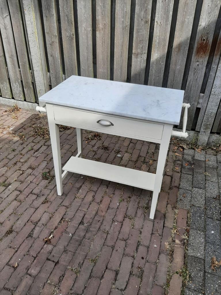 Vintage wastafel met marmeren blad, Huis en Inrichting, Tafels | Eettafels, Ophalen, Gebruikt, Overige materialen, 100 tot 150 cm