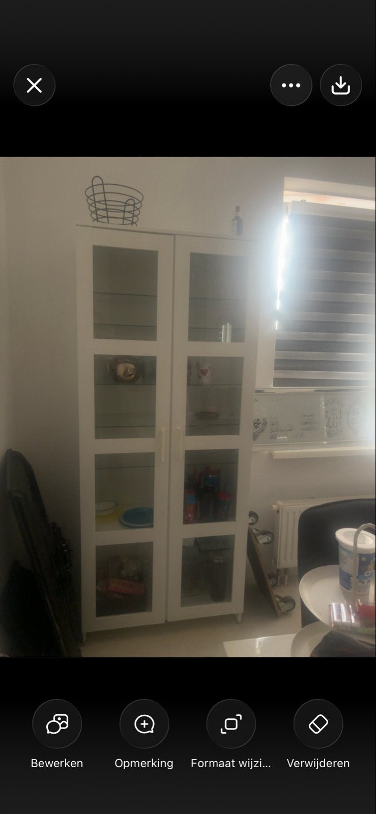 Witte IKEA Vitrinekast met Glazen Deuren en Planken, Gebruikt, Glas, 150 tot 200 cm, 25 tot 50 cm