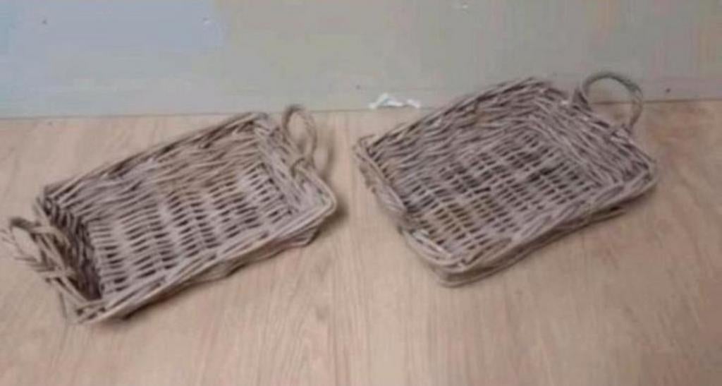 Partij van 6 rieten gevlochten manden Prijs €15 voor alles, Ophalen of Verzenden