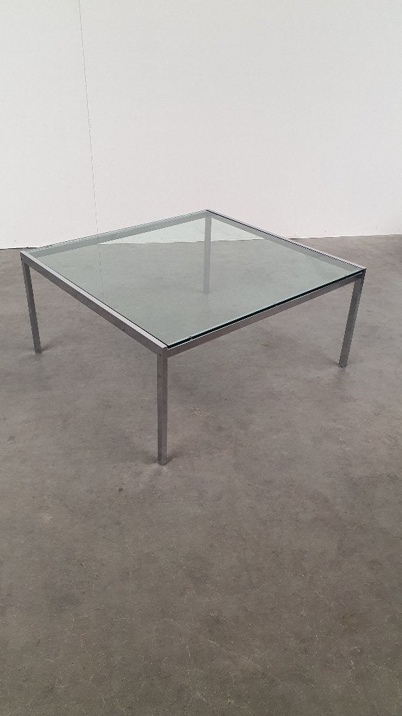 vintage retro design salontafel glas chroom 70s, Huis en Inrichting, Tafels | Salontafels, Ophalen, Gebruikt, 100 tot 150 cm, 50 tot 100 cm