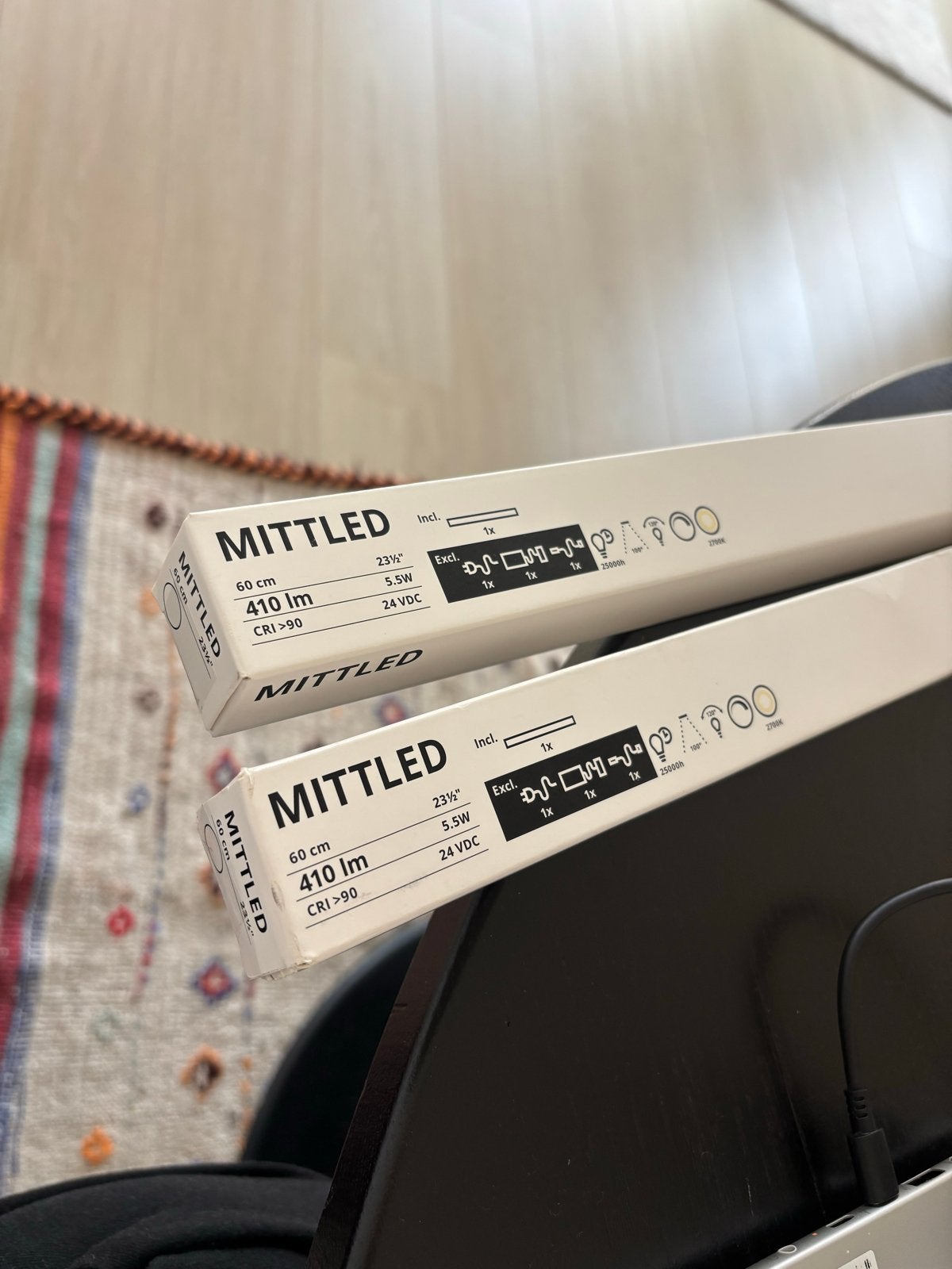 2x IKEA MITTLED LED-verlichting 60 cm, 410 lm, 5.5W, Ophalen, Nieuw, IKEA