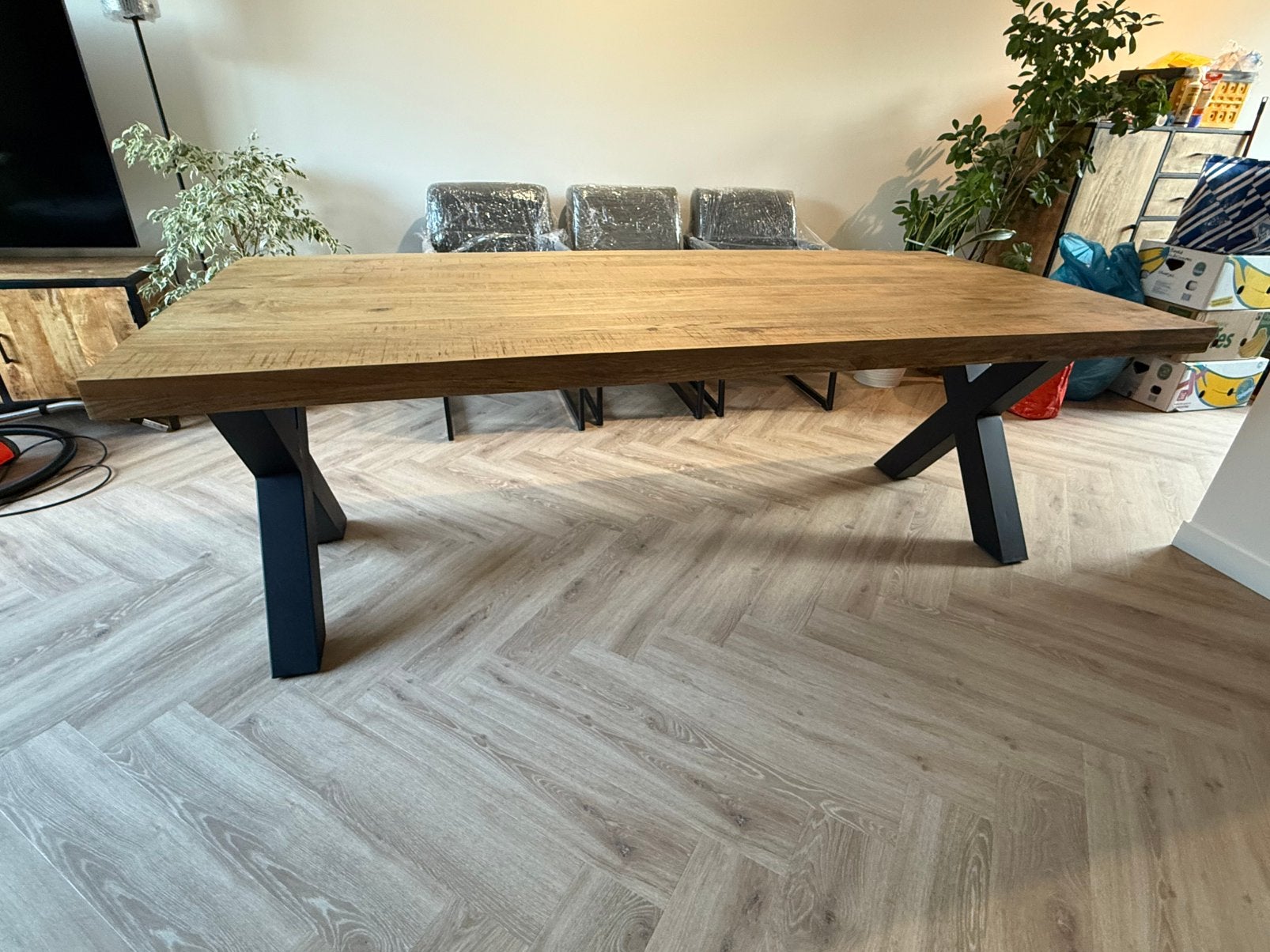 Mango houten eettafel 1.00x2.20m, Ophalen, 200 cm of meer, 50 tot 100 cm, Vijf personen of meer