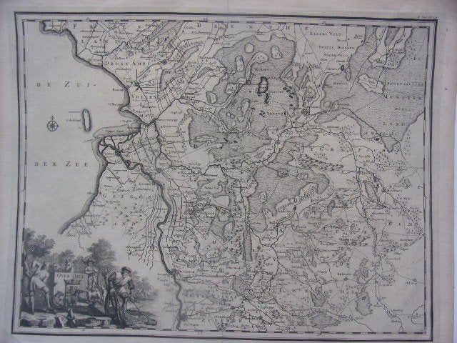 'Over IJsel' Kaart Provincie Overijssel Fr. Halma 1725, Origineel, Cartografie, 42 cm, Ophalen of Verzenden