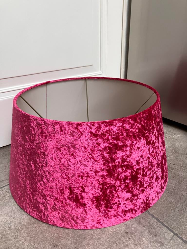 Grote fuchsia roze fluwelen lampenkap - Diameter 40 -50 cm,, Overige kleuren, 25 tot 50 cm, Rond, Ophalen of Verzenden