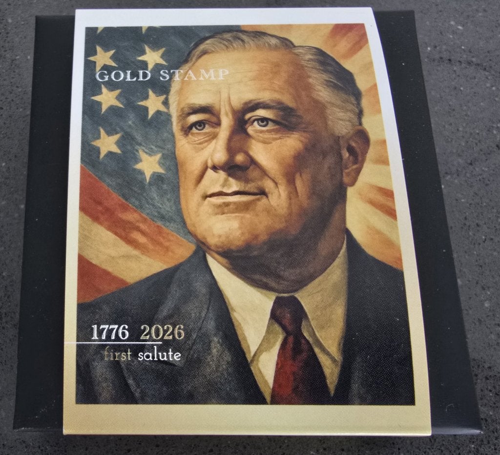 Gouden postzegel First Salute President F.D. Roosevelt, Ophalen of Verzenden, Na 1940, Postfris