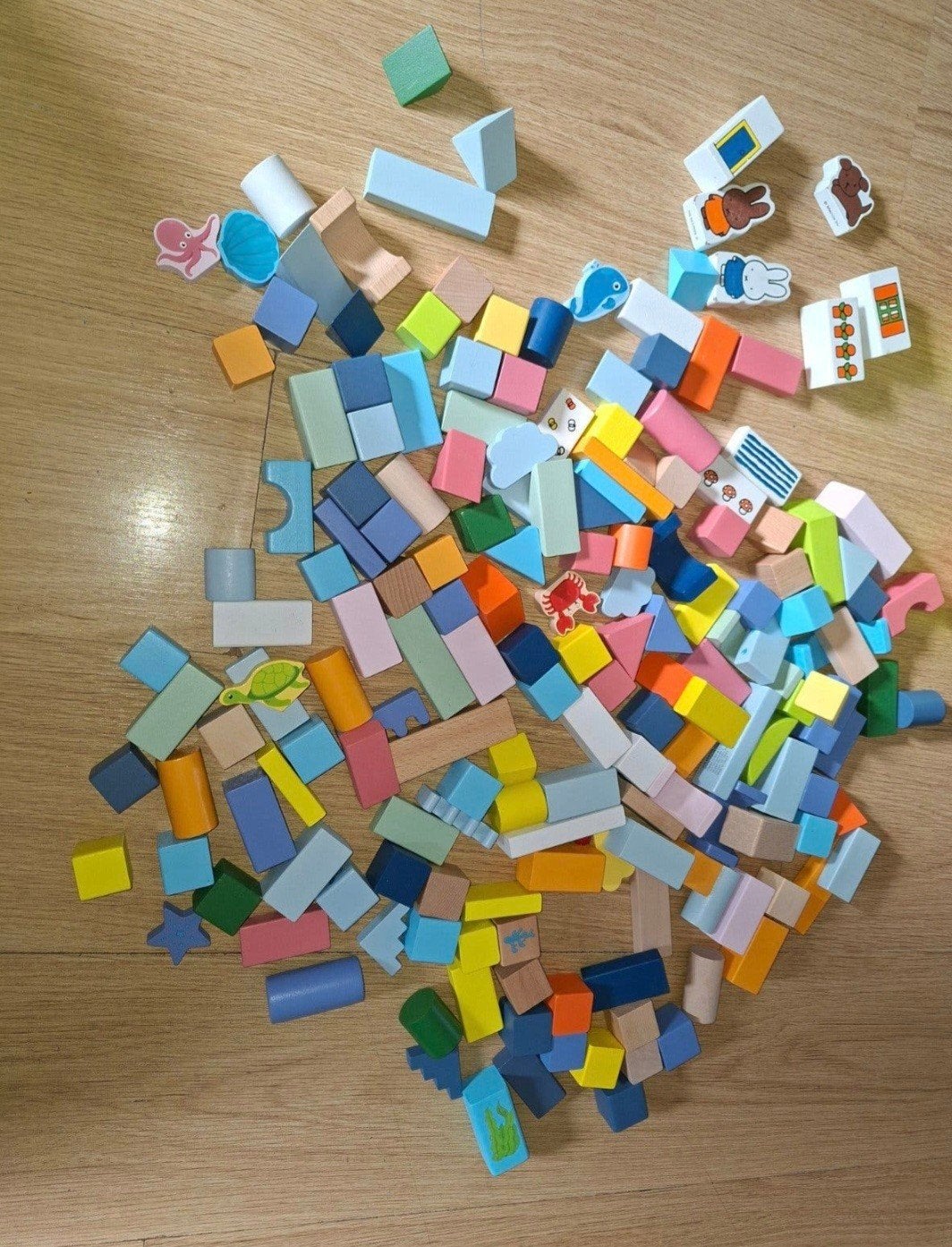Grote set houten bouwblokken met figuren, Kinderen en Baby's, Ophalen of Verzenden, Gebruikt