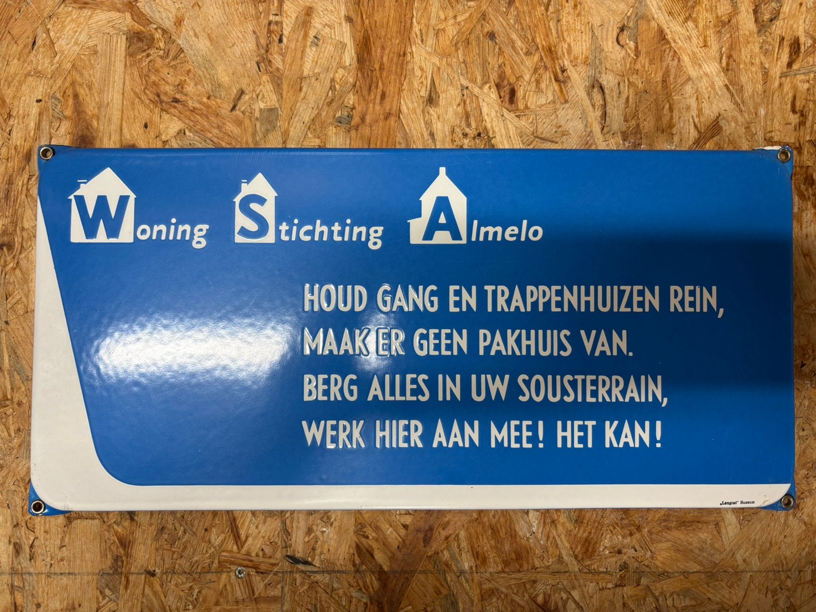 Langcat Emaille Bord Woning Stichting Almelo, Ophalen of Verzenden