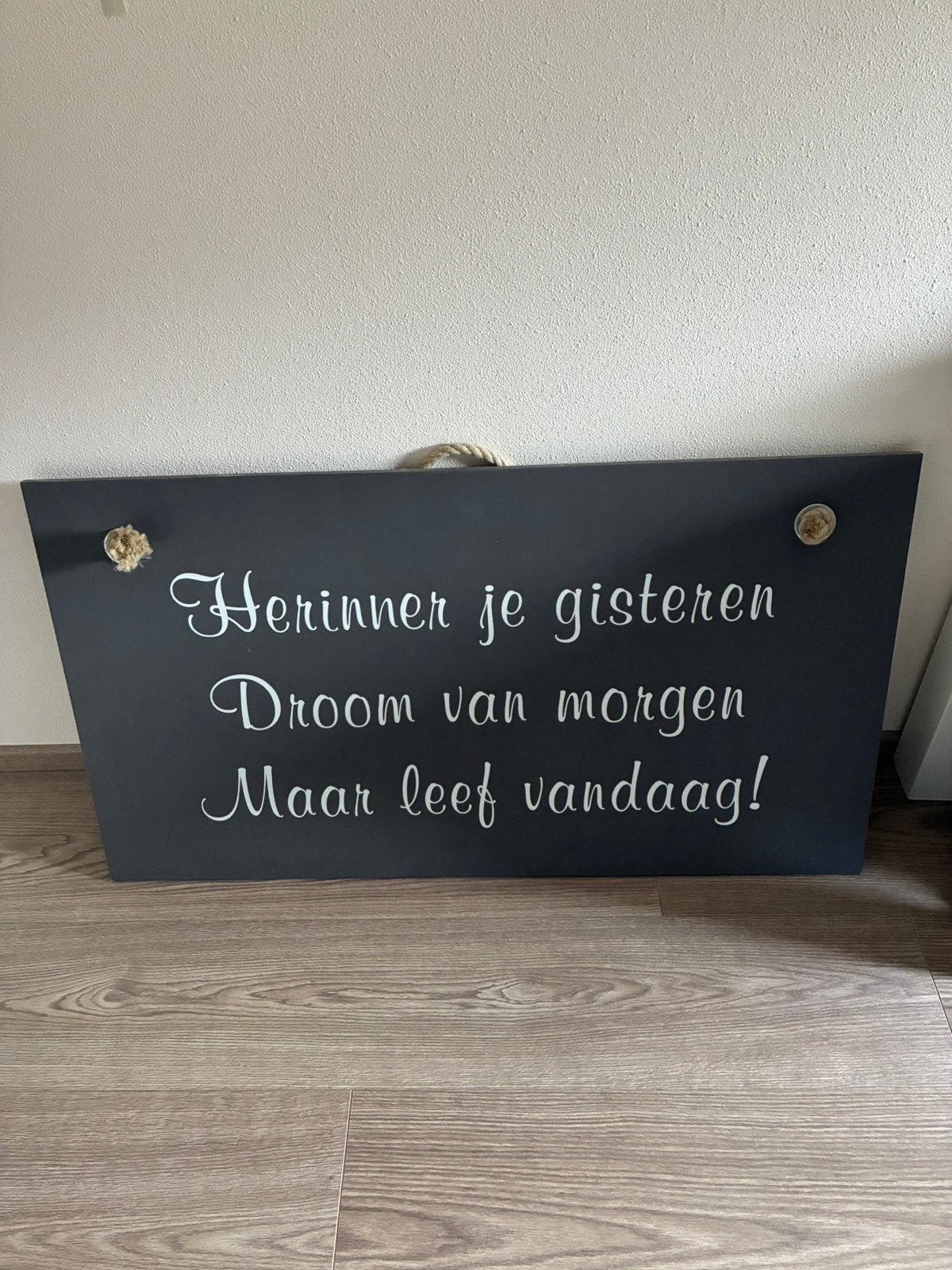 Houten bord met tekst/tekstbord, Huis en Inrichting, Ophalen, Zo goed als nieuw