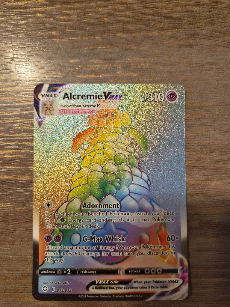 Alcremie VMAX 073/072 Rainbow Rare Shining Fates, Hobby en Vrije tijd, Ophalen of Verzenden, Zo goed als nieuw, Losse kaart, Foil