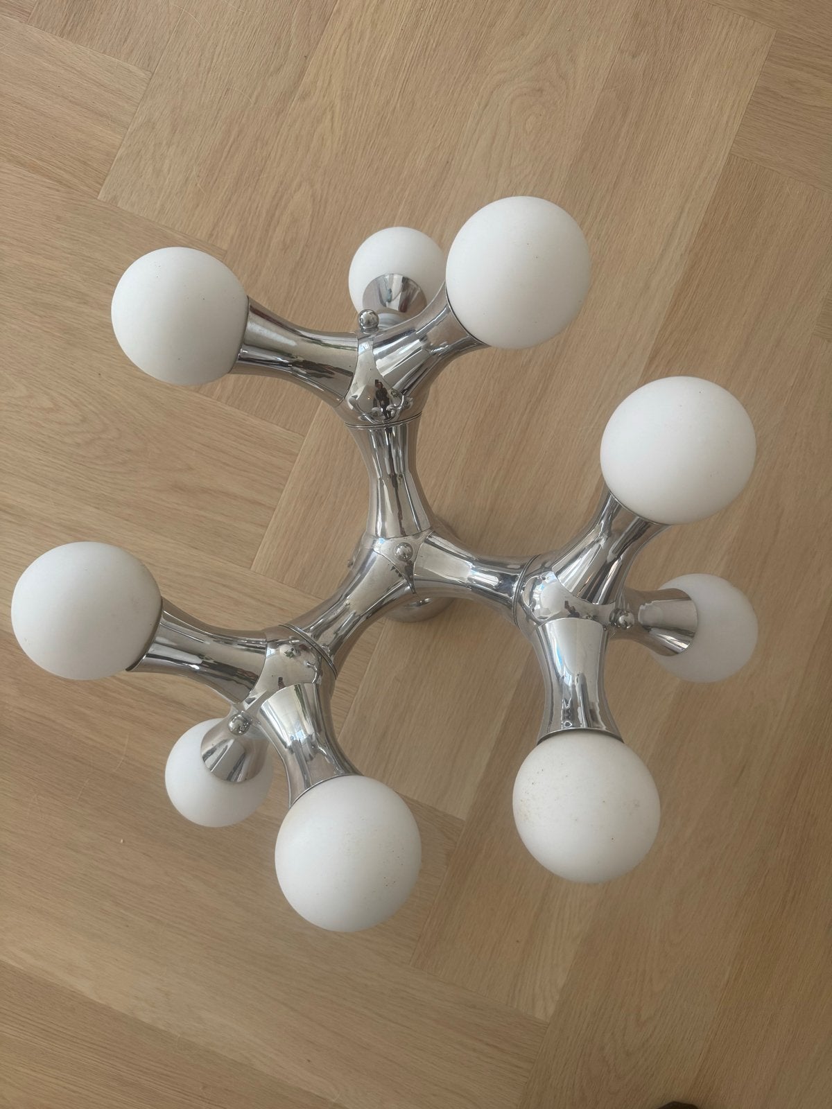 Sputnik / Space Age plafondlamp - 9 glazen bollen - chroom, Ophalen, Gebruikt, Glas