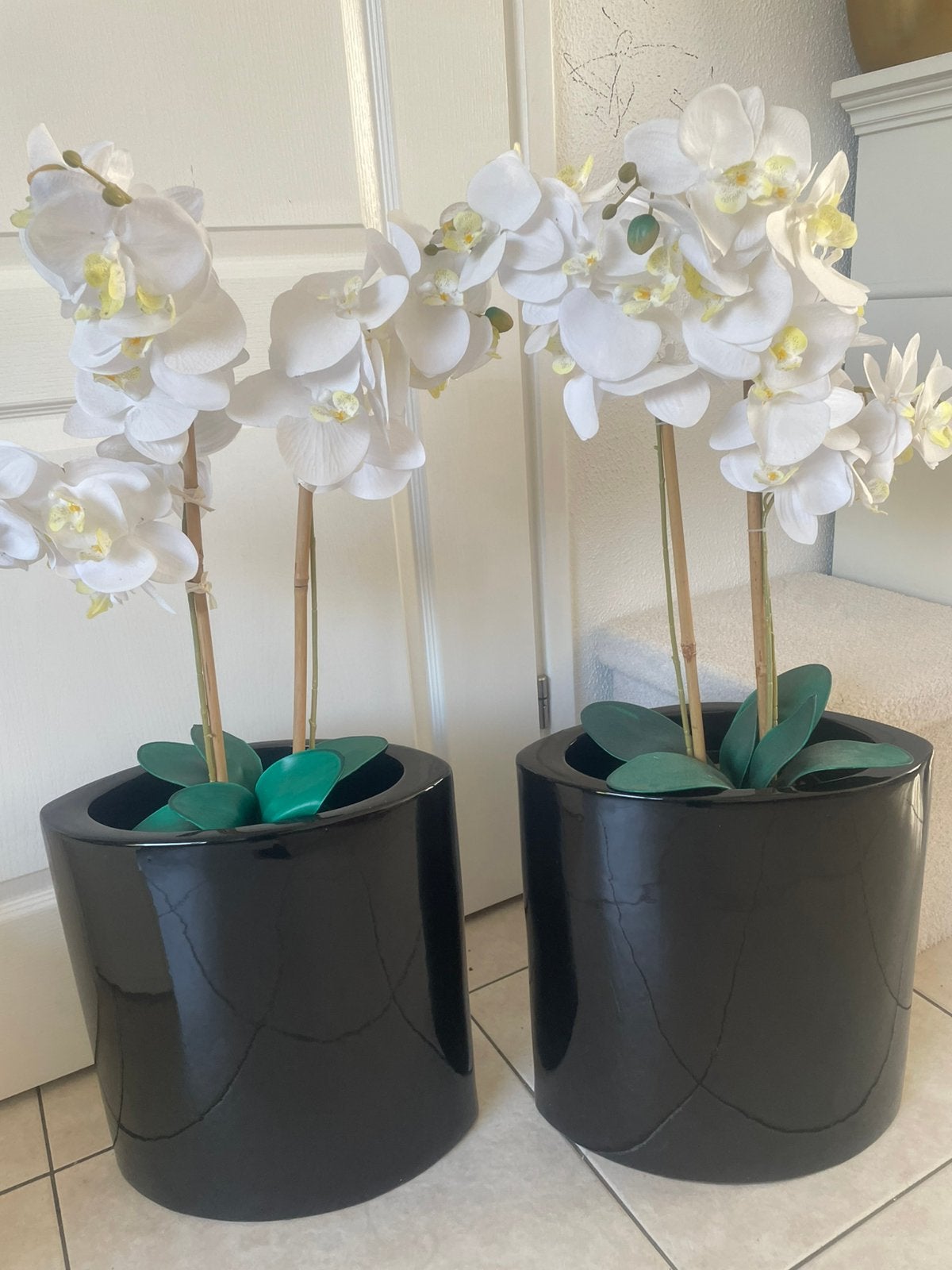 2X grote en zwarte vazen, Ophalen, Zwart, Minder dan 50 cm, Glas